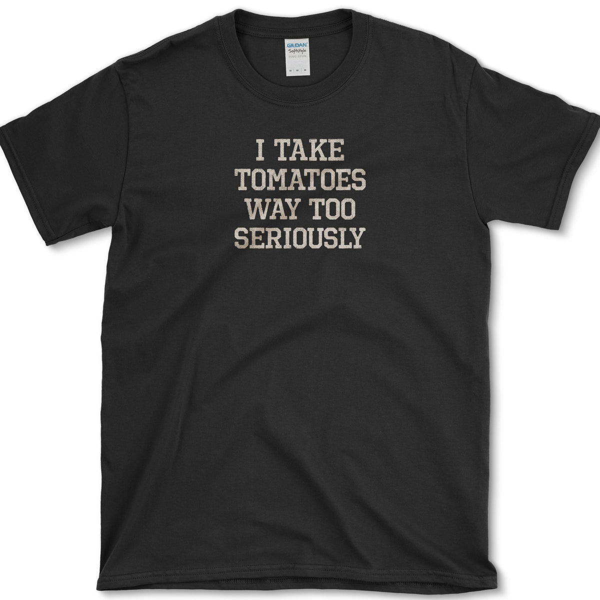 Tomatoes Way Too Seriously T-Shirt Black / S Essential Tees