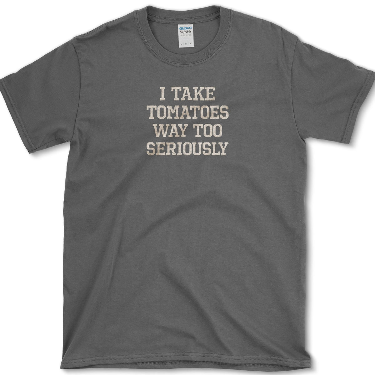 Tomatoes Way Too Seriously T-Shirt Dark Heather / S Essential Tees