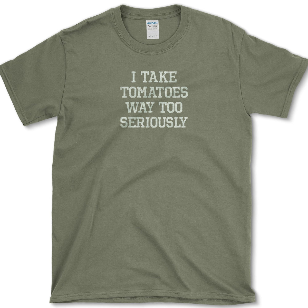 Tomatoes Way Too Seriously T-Shirt Military Green / S Essential Tees