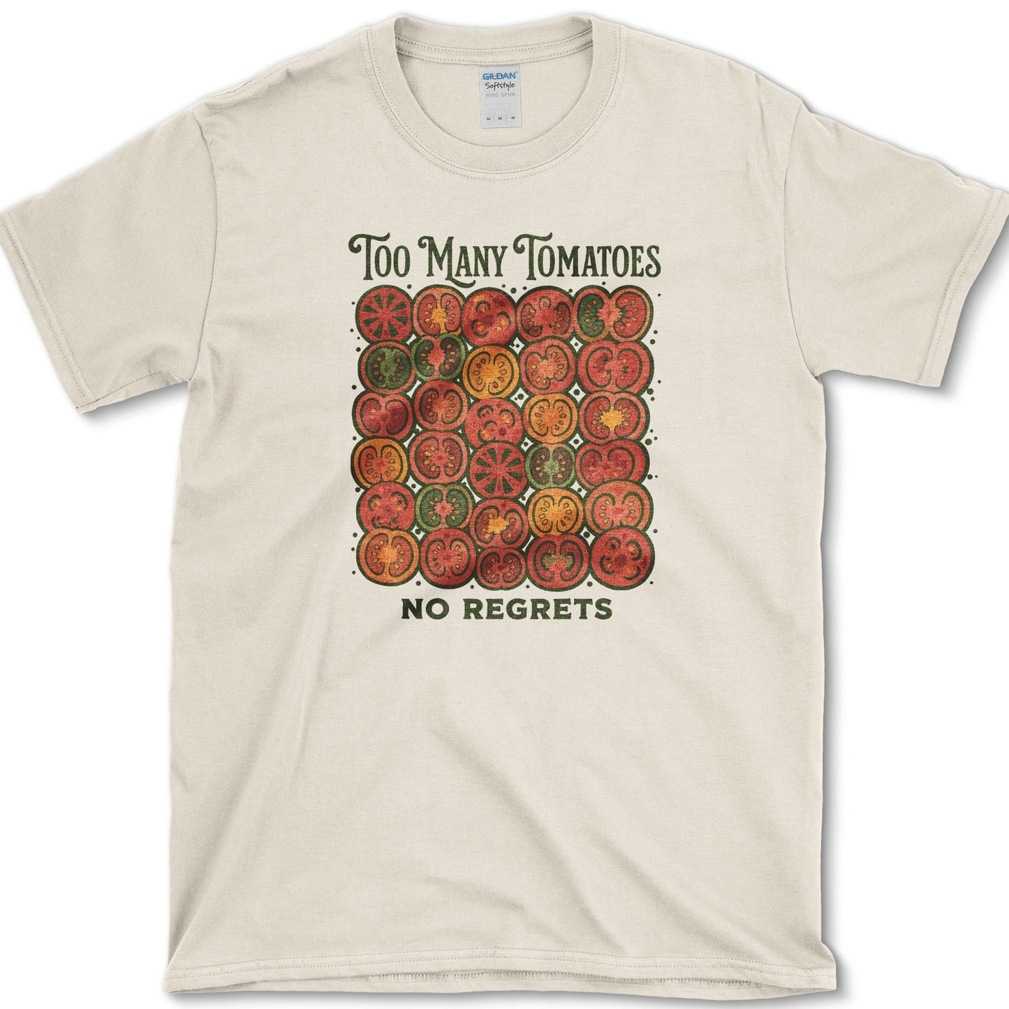 Too Many Tomatoes No Regrets T-Shirt S / Natural Essential Tees