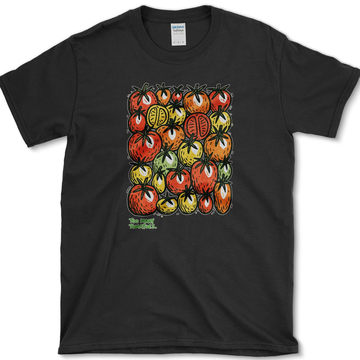 Too Many Tomatoes T-Shirt S / Black Essential Tees