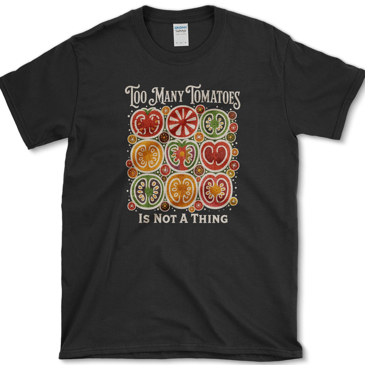 Too Many Tomatoes T-Shirt S / Black Essential Tees