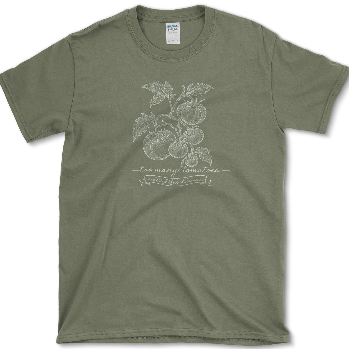 Too Many Tomatoes T-Shirt S / Military Green Essential Tees