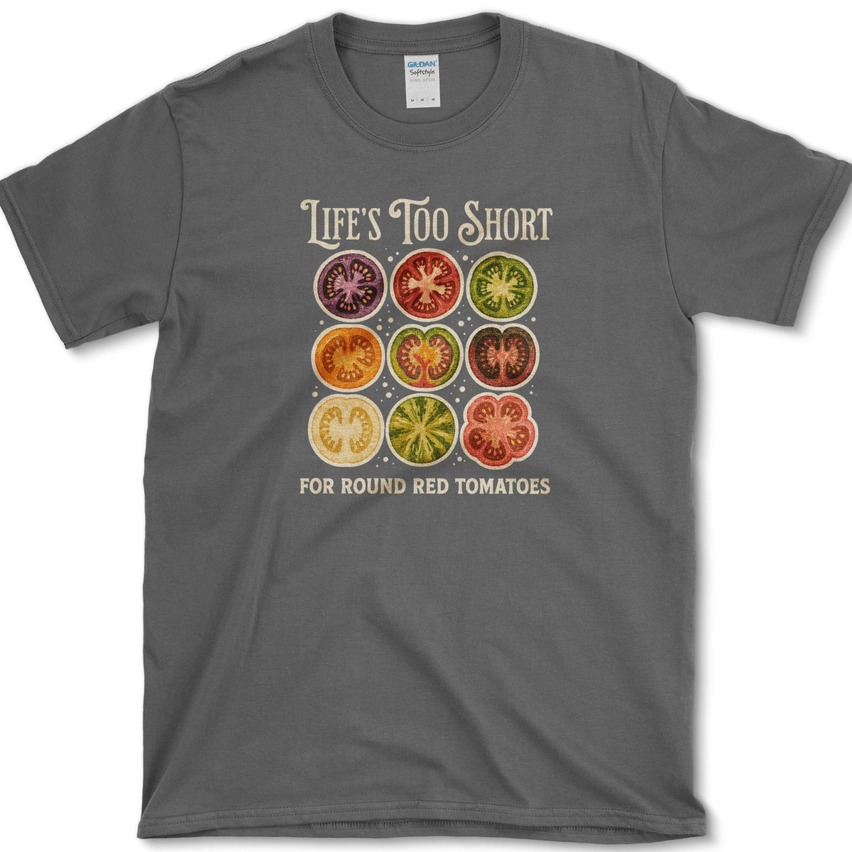Too Short for Red Tomatoes T-Shirt S / Dark Heather Essential Tees