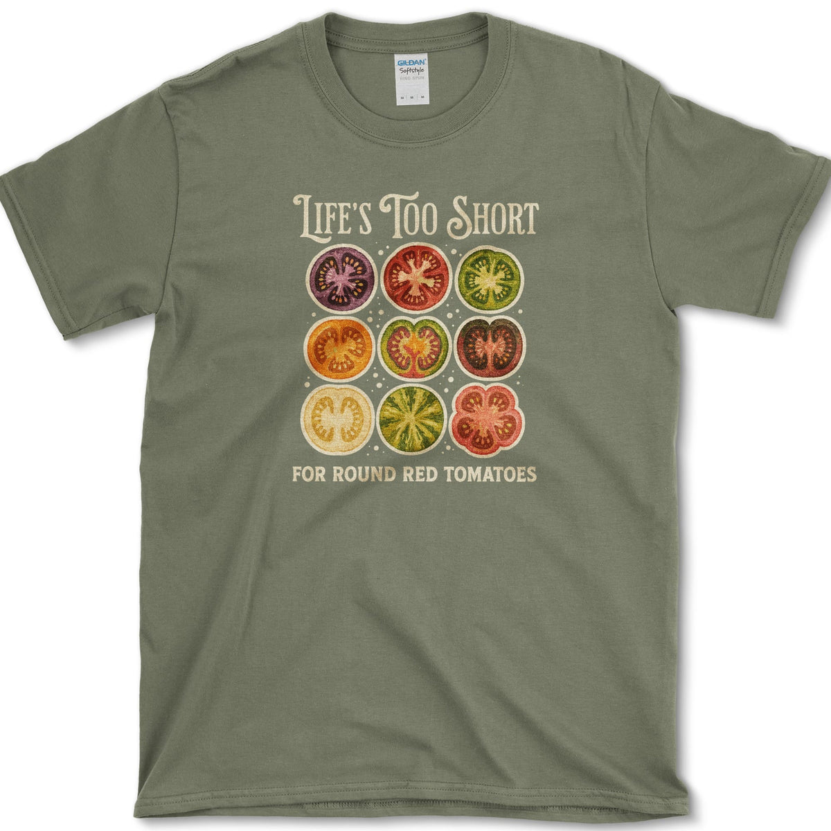 Too Short for Red Tomatoes T-Shirt S / Military Green Essential Tees