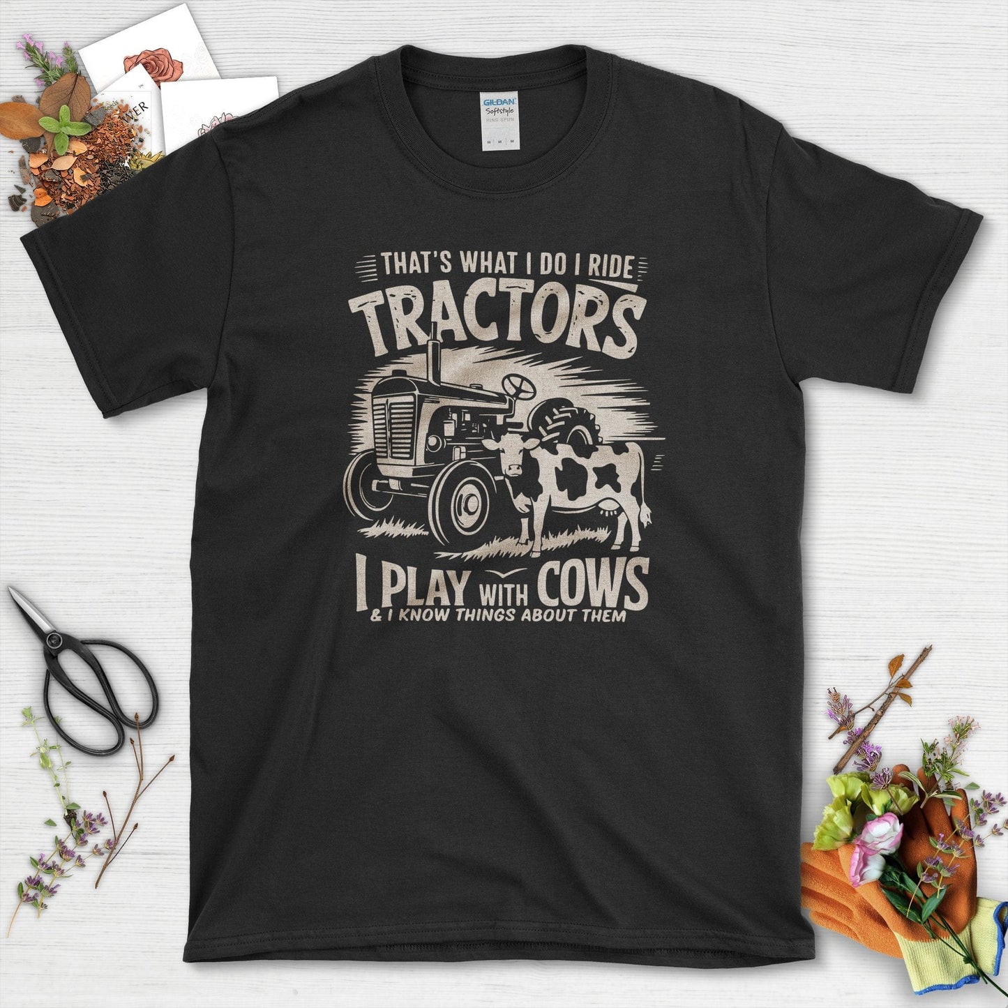 Tractor Cows Fun T-Shirt Black / S T-Shirt