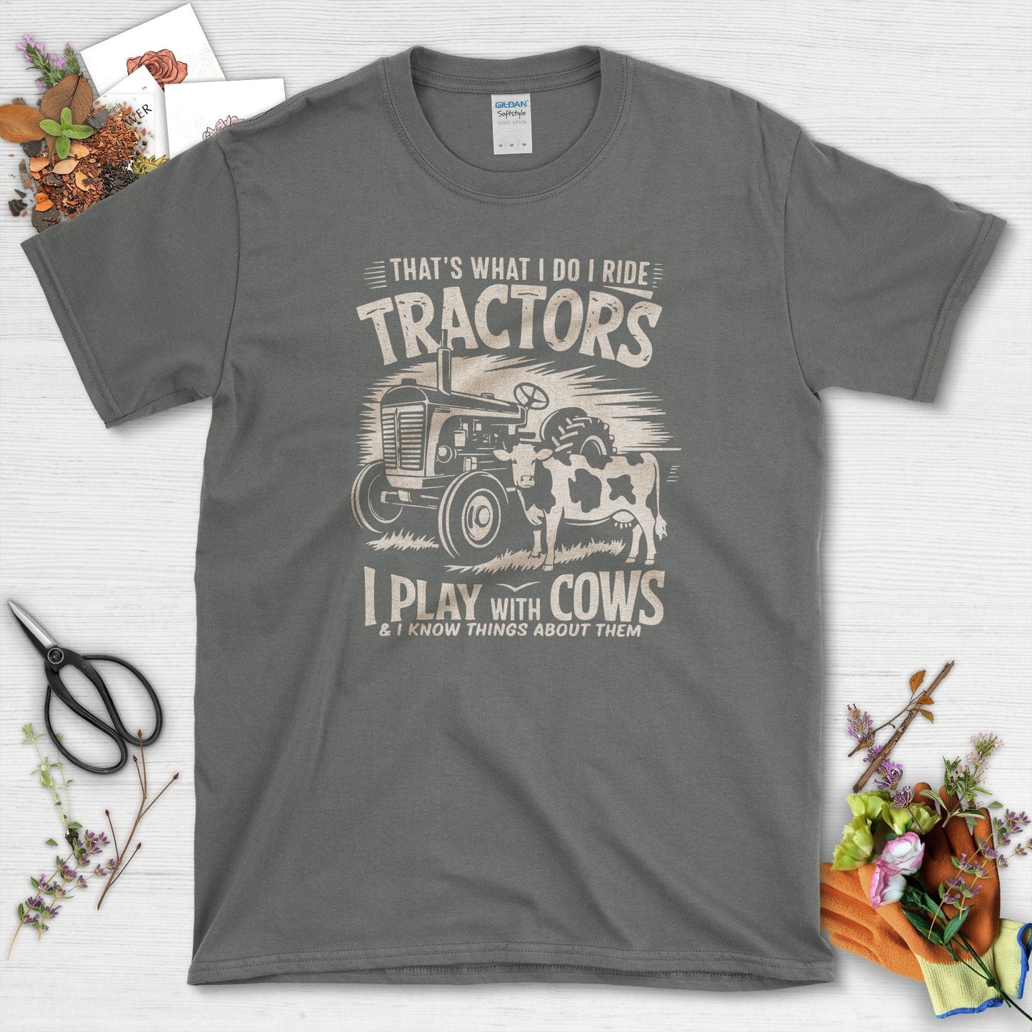 Tractor Cows Fun T-Shirt Charcoal / S T-Shirt