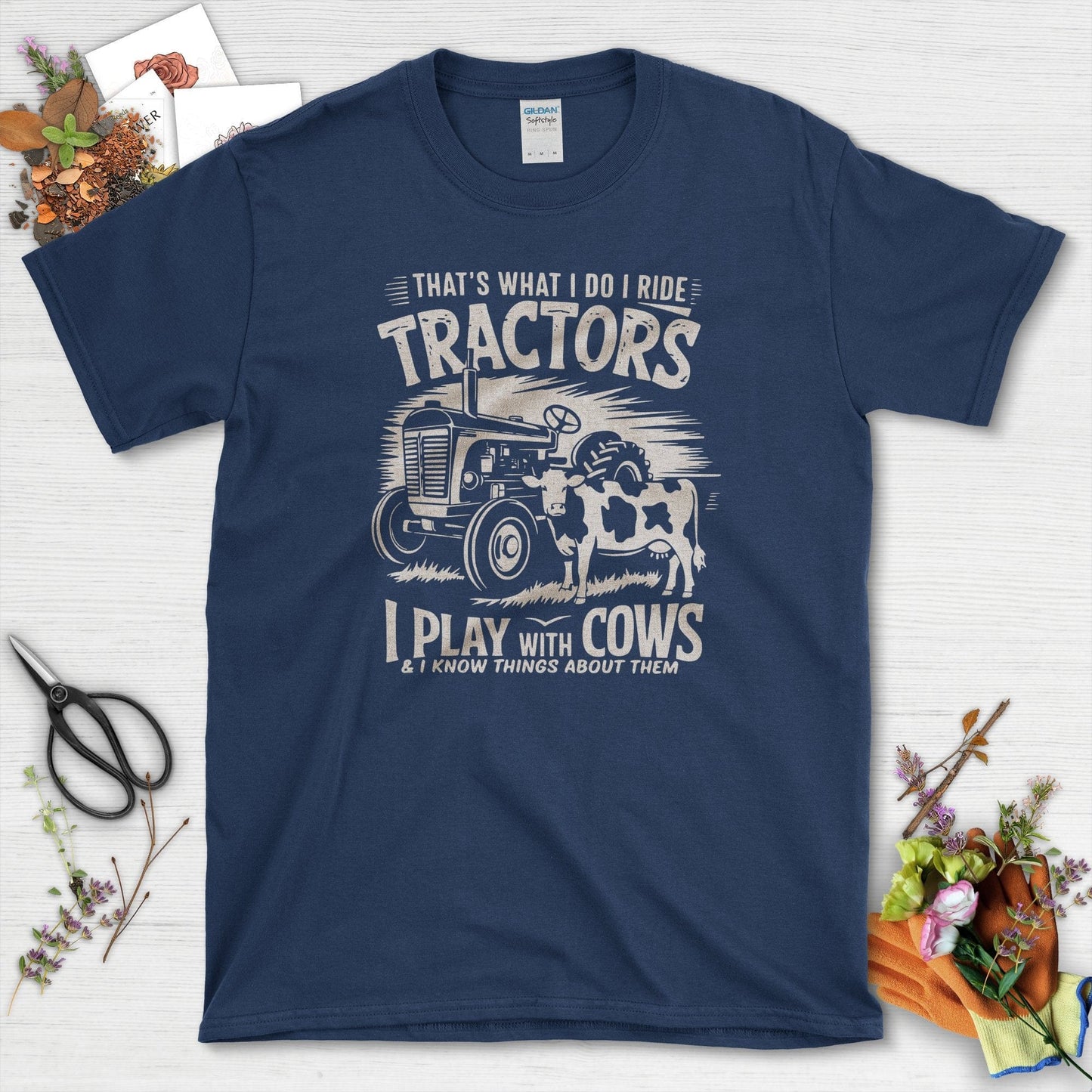 Tractor Cows Fun T-Shirt Navy / S T-Shirt