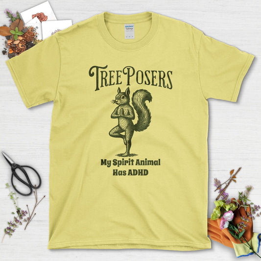 Tree Posers Squirrel Yoga T-Shirt Cornsilk / S Physical Item