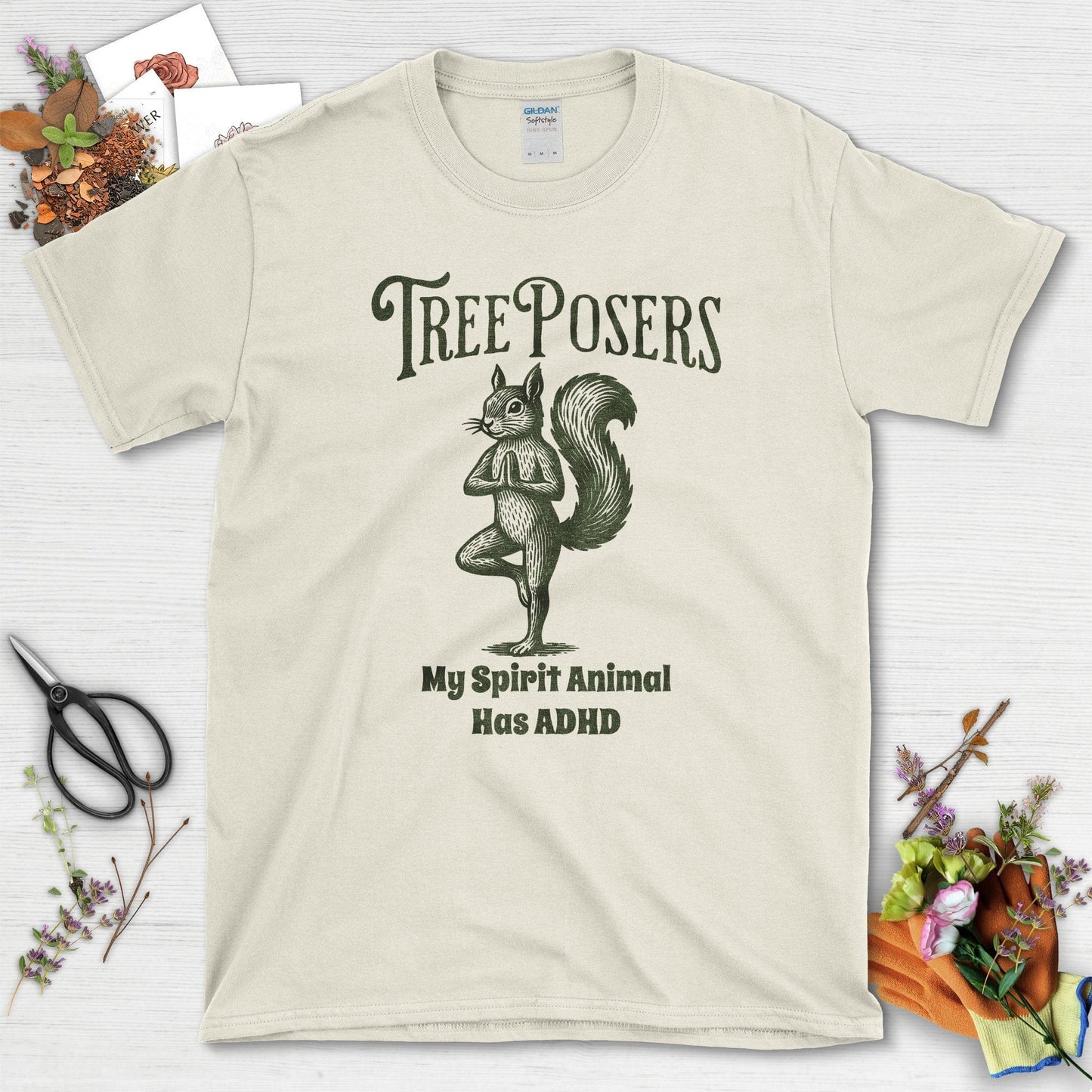 Tree Posers Squirrel Yoga T-Shirt Natural / S Physical Item