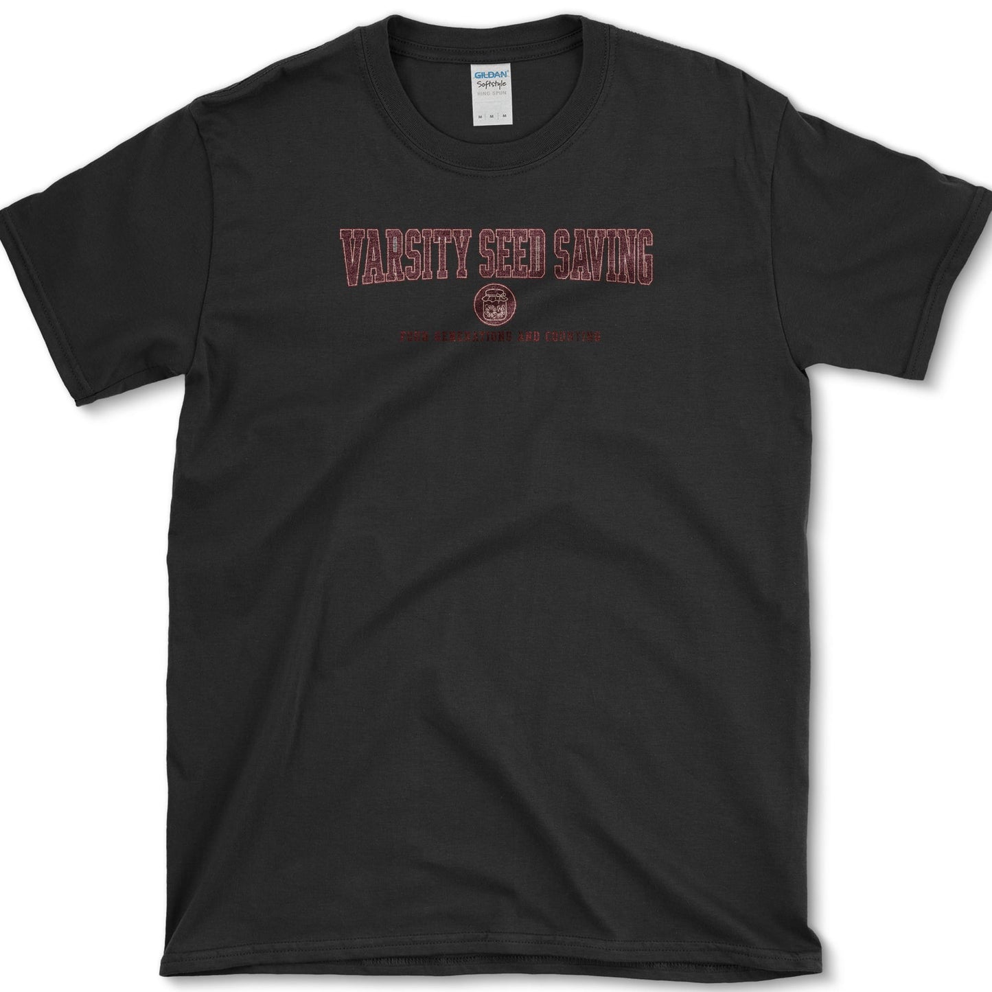 Varsity Seed Saving design featuring seed saving artwork on a t-shirt
