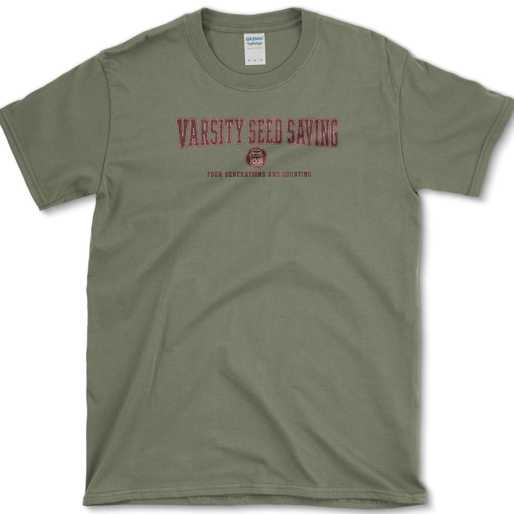 Varsity Seed Saving design featuring seed saving artwork on a t-shirt