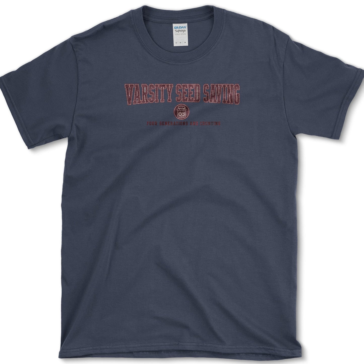 Varsity Seed Saving design featuring seed saving artwork on a t-shirt