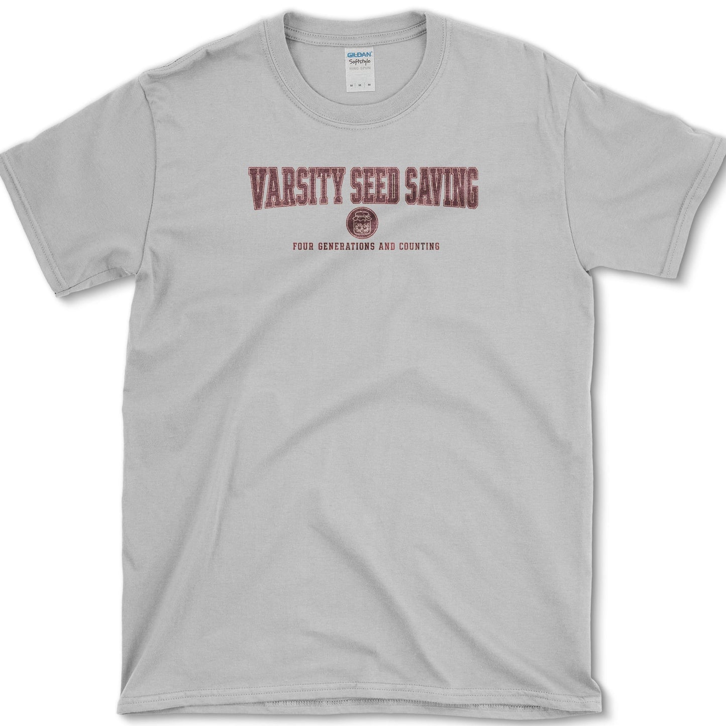 Varsity Seed Saving design featuring seed saving artwork on a t-shirt