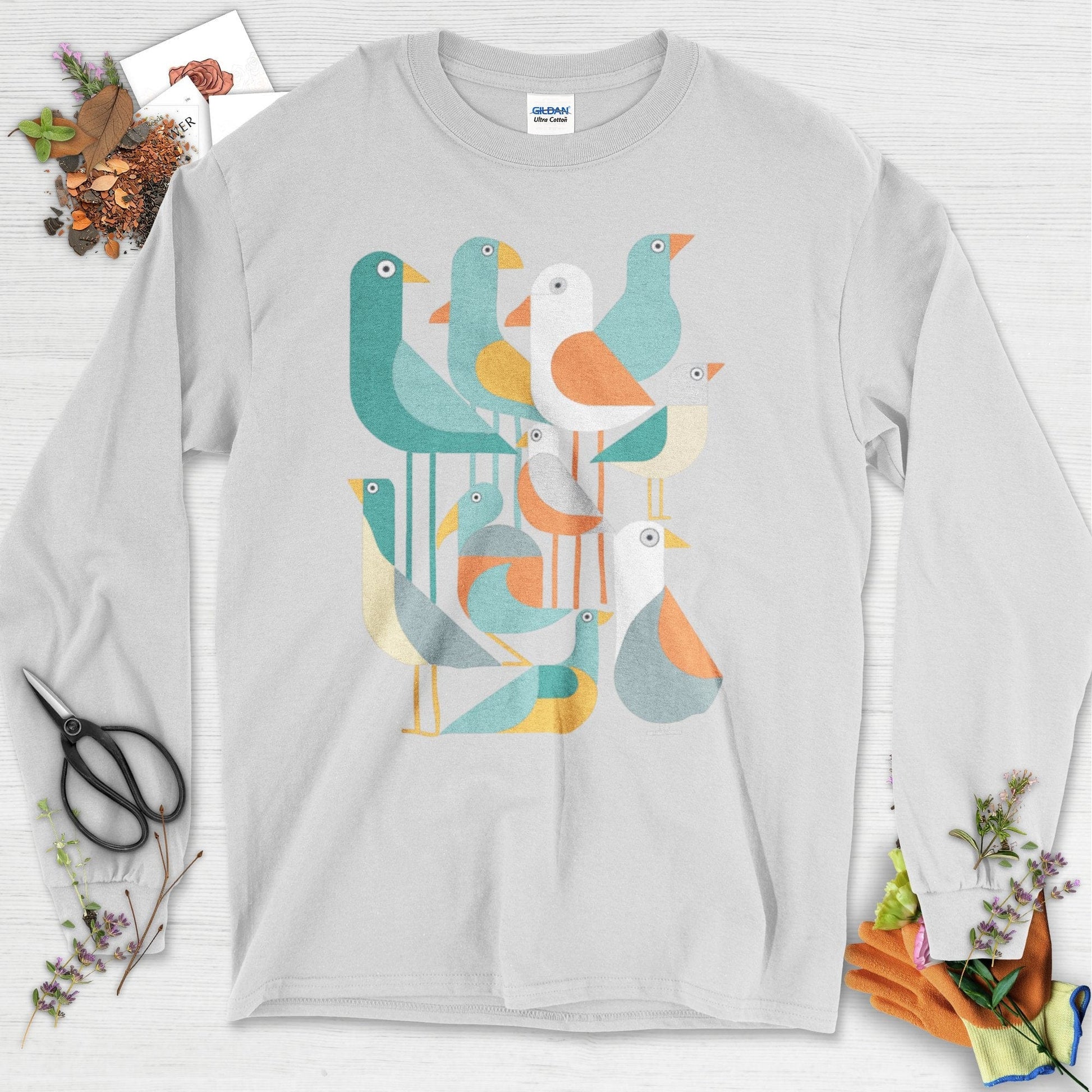 Vibrant Birds Garden Long Sleeve Ash / S Physical Item
