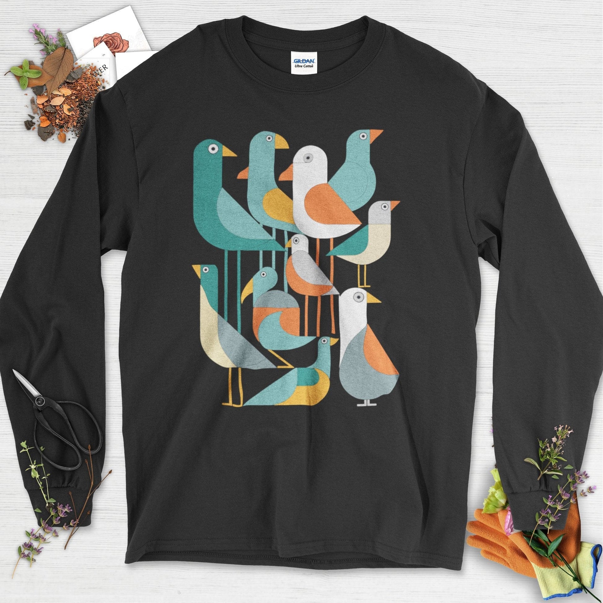 Vibrant Birds Garden Long Sleeve Black / S Physical Item