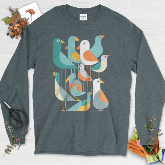 Vibrant Birds Garden Long Sleeve Dark Heather / S Physical Item