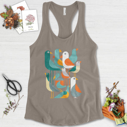 Vibrant Birds Garden Racerback Racerback / XS / Warm Grey Physical Item