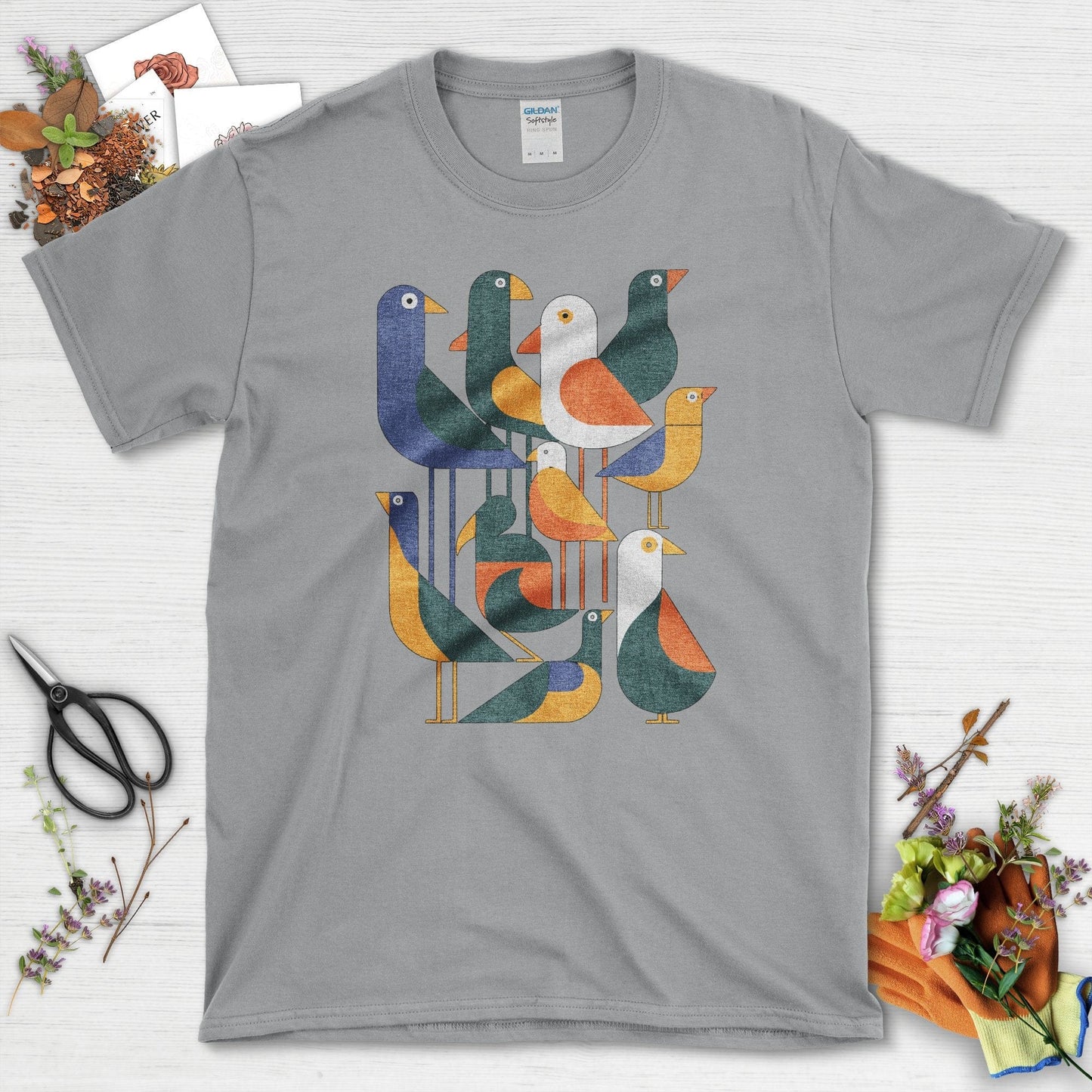 Vibrant Birds Garden T-Shirt T-Shirts / S / Sport Grey Physical Item