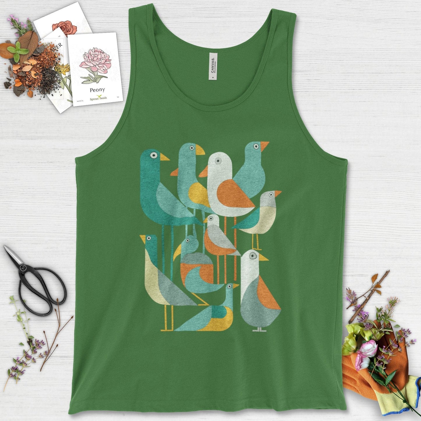 Vibrant Birds Garden Tank Top Leaf / XS Physical Item