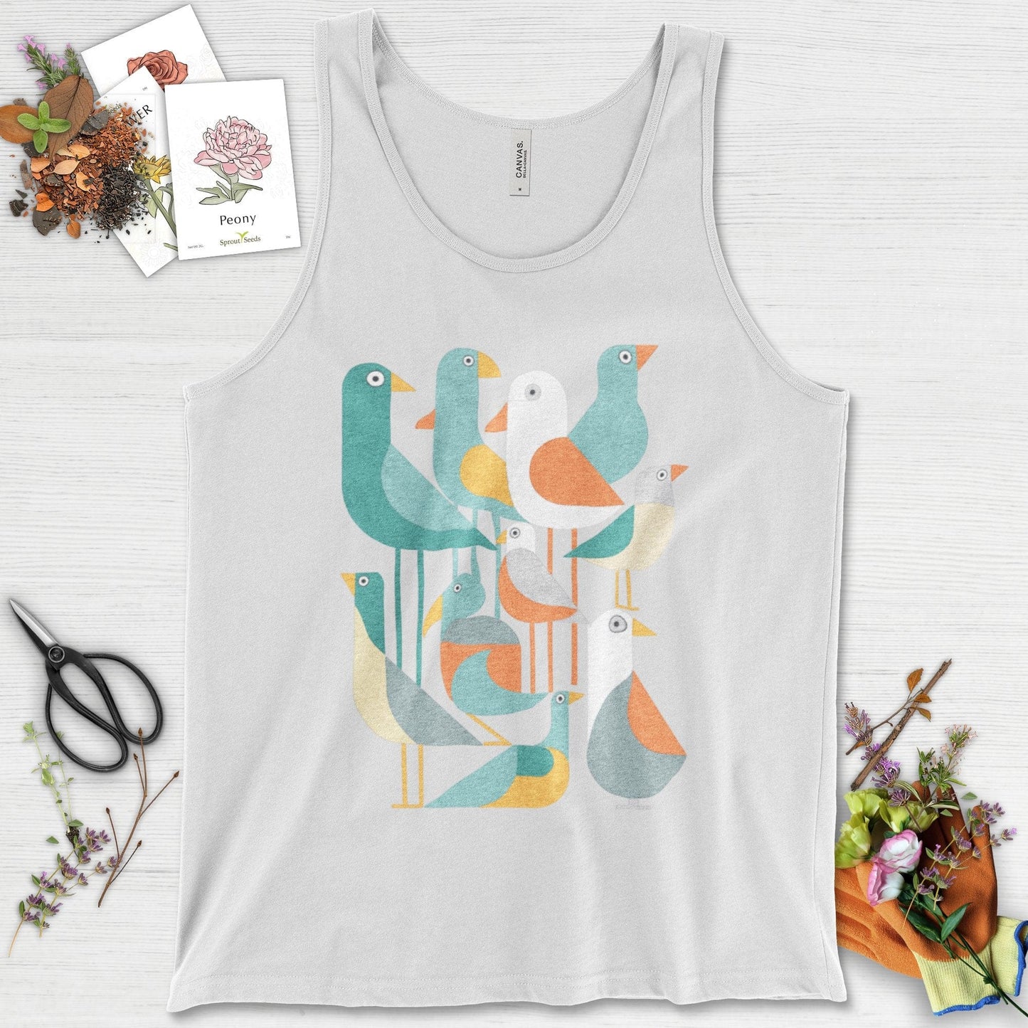 Vibrant Birds Garden Tank Top White / XS Physical Item