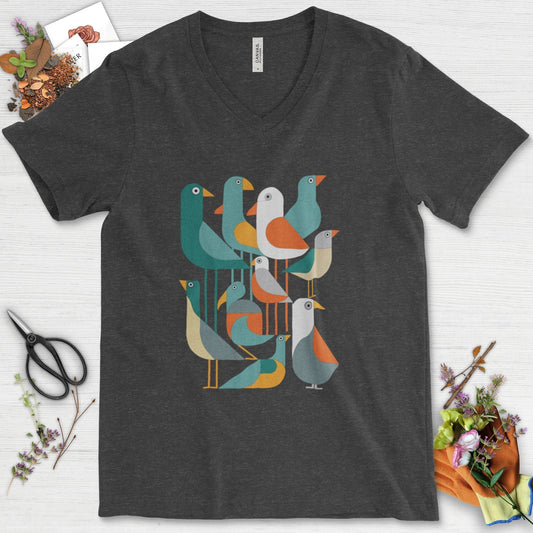 Vibrant Birds Garden V-Neck Dark Grey Heather / S Physical Item