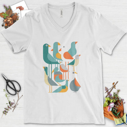 Vibrant Birds Garden V-Neck White / S Physical Item