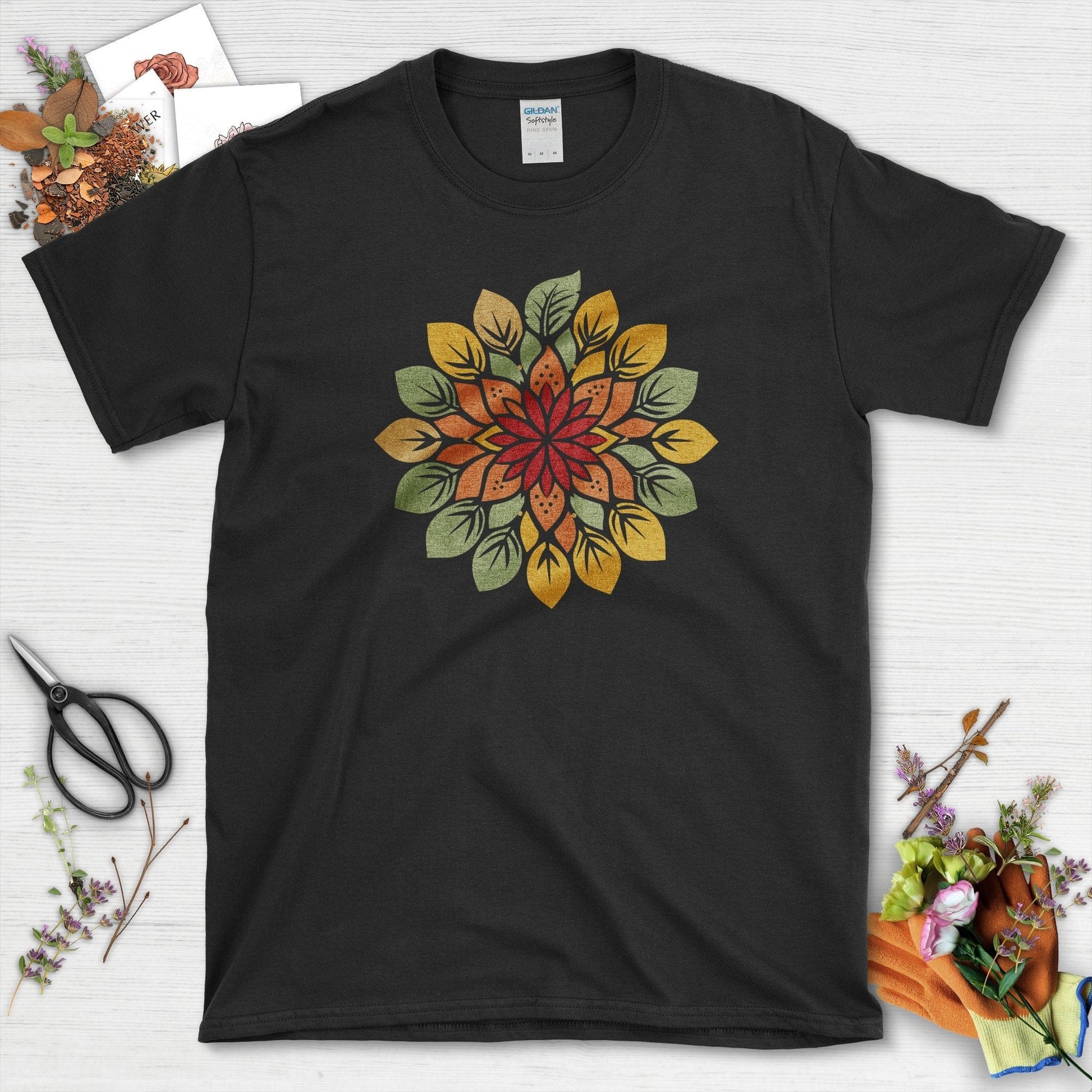Vibrant Floral Mandala T-Shirt Black / S T-Shirt