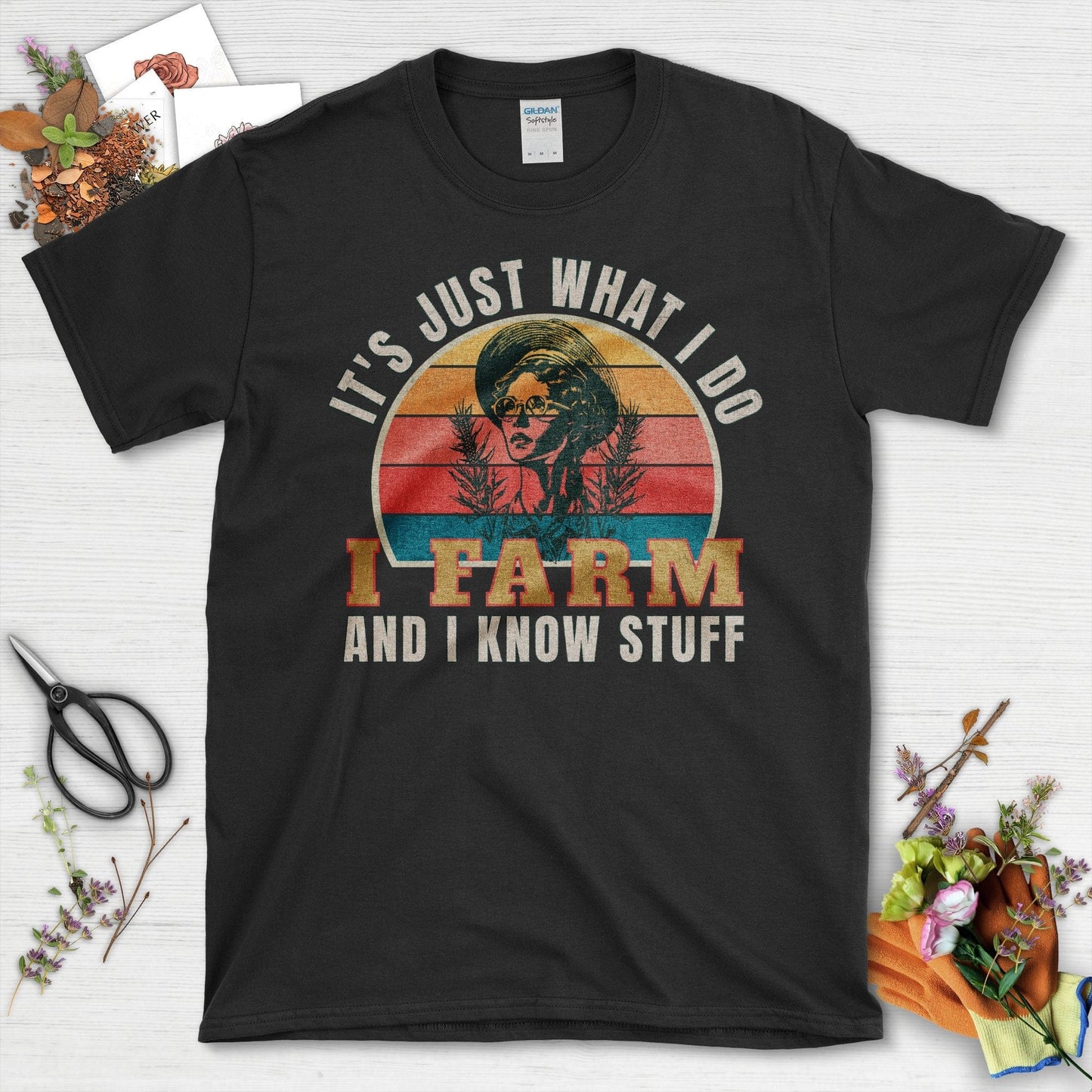 Vintage Lady Farmer I Farm and I Know Stuff T-Shirt Black / S T-Shirt