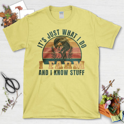 Vintage Lady Farmer I Farm and I Know Stuff T-Shirt Cornsilk / S T-Shirt