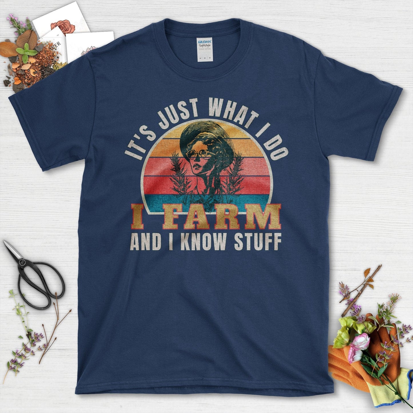 Vintage Lady Farmer I Farm and I Know Stuff T-Shirt Navy / S T-Shirt