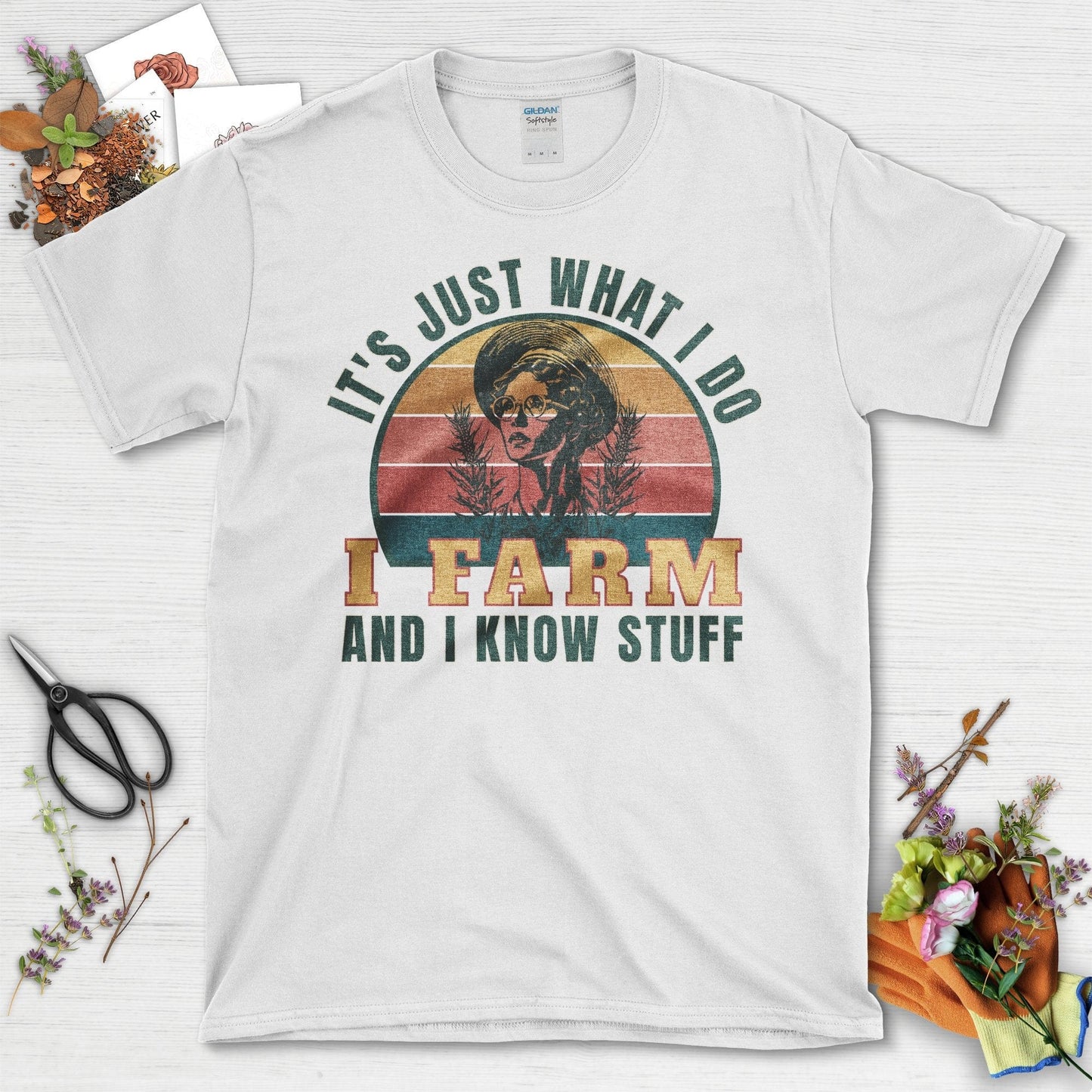 Vintage Lady Farmer I Farm and I Know Stuff T-Shirt White / S T-Shirt