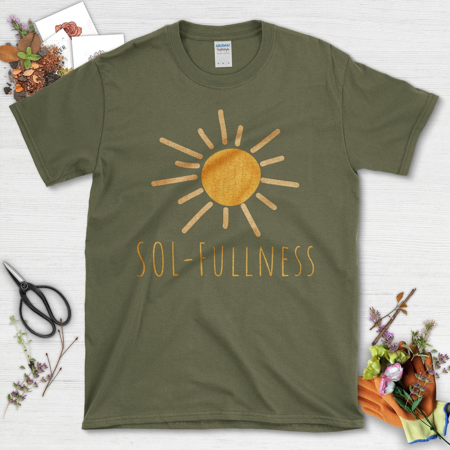 Vintage Sol-Fullness Graphic Sun Design T-Shirt Military Green / S T-Shirt