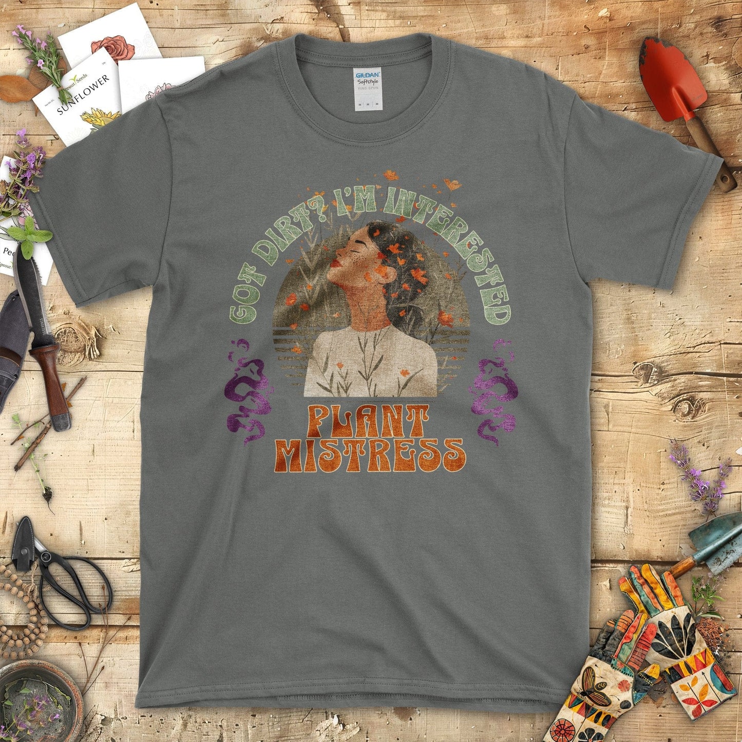 Vintage Style Plant Mistress Enthusiast Graphic T-Shirt Charcoal / S T-Shirt