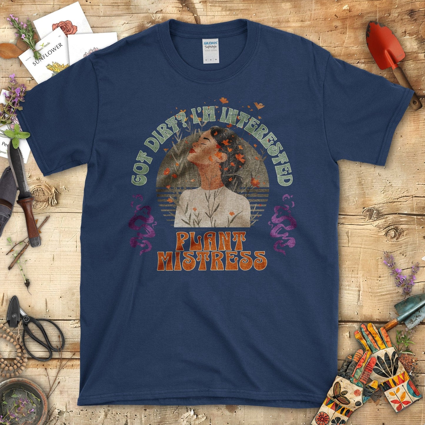 Vintage Style Plant Mistress Enthusiast Graphic T-Shirt Navy / S T-Shirt