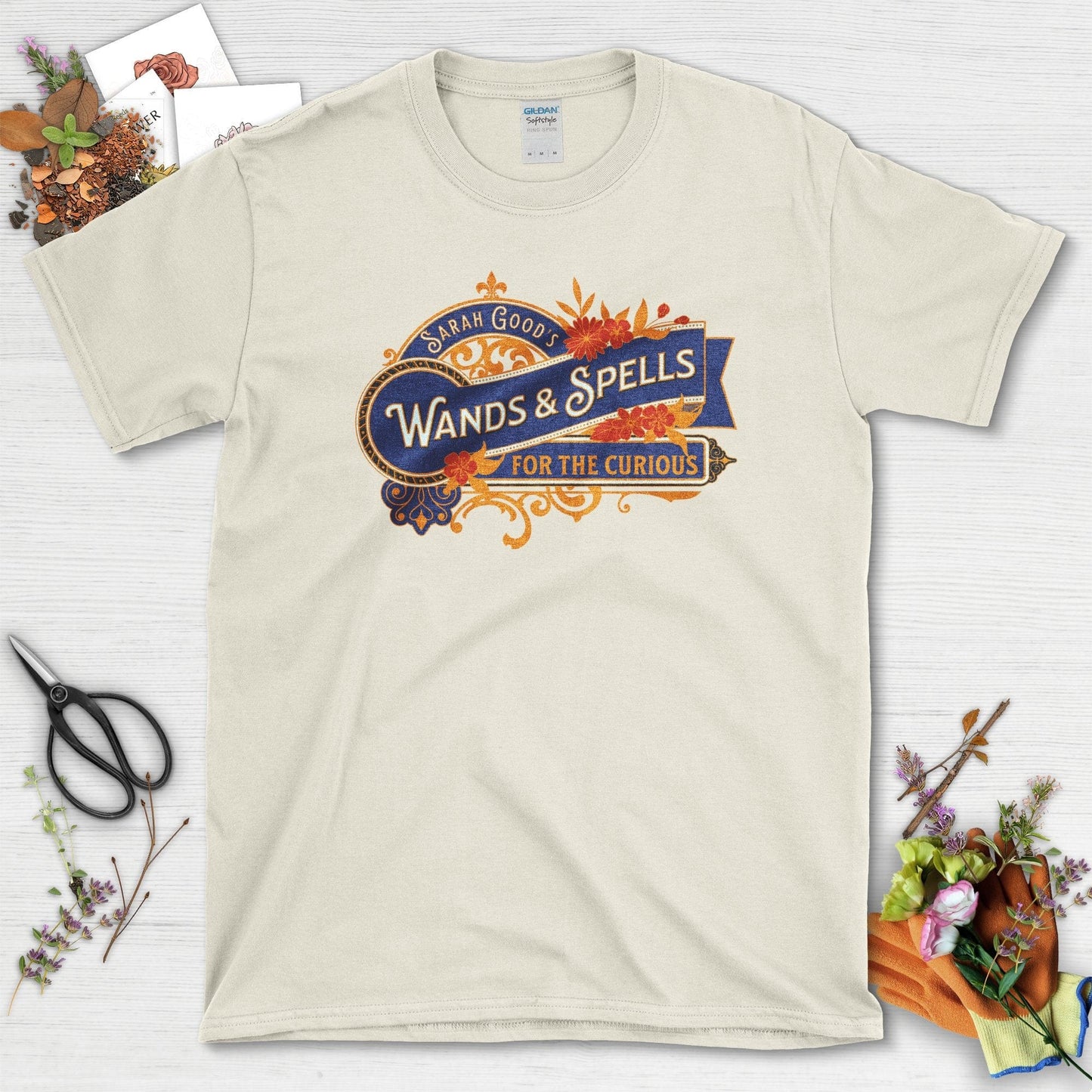 Wands and Spells Garden T-Shirt Natural / S / T-Shirts Physical Item