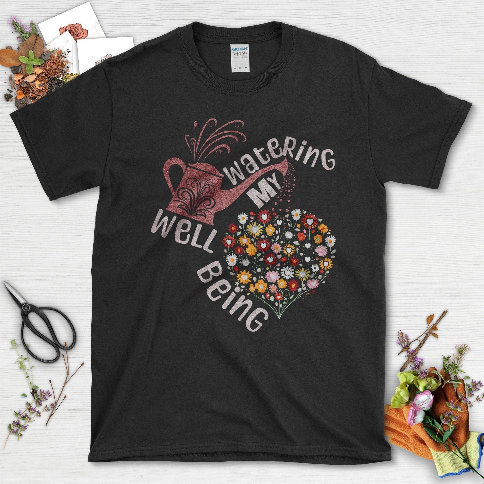 Watering My Well Being Wildflowers Graphic T-Shirt Black / S T-Shirt