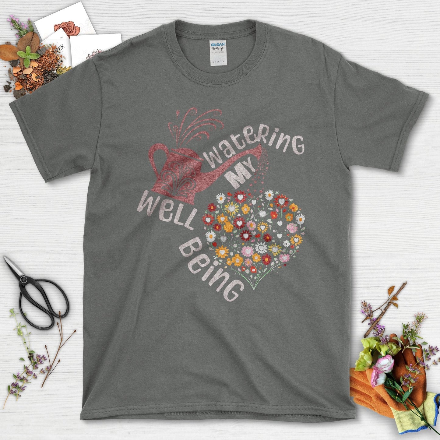 Watering My Well Being Wildflowers Graphic T-Shirt Charcoal / S T-Shirt