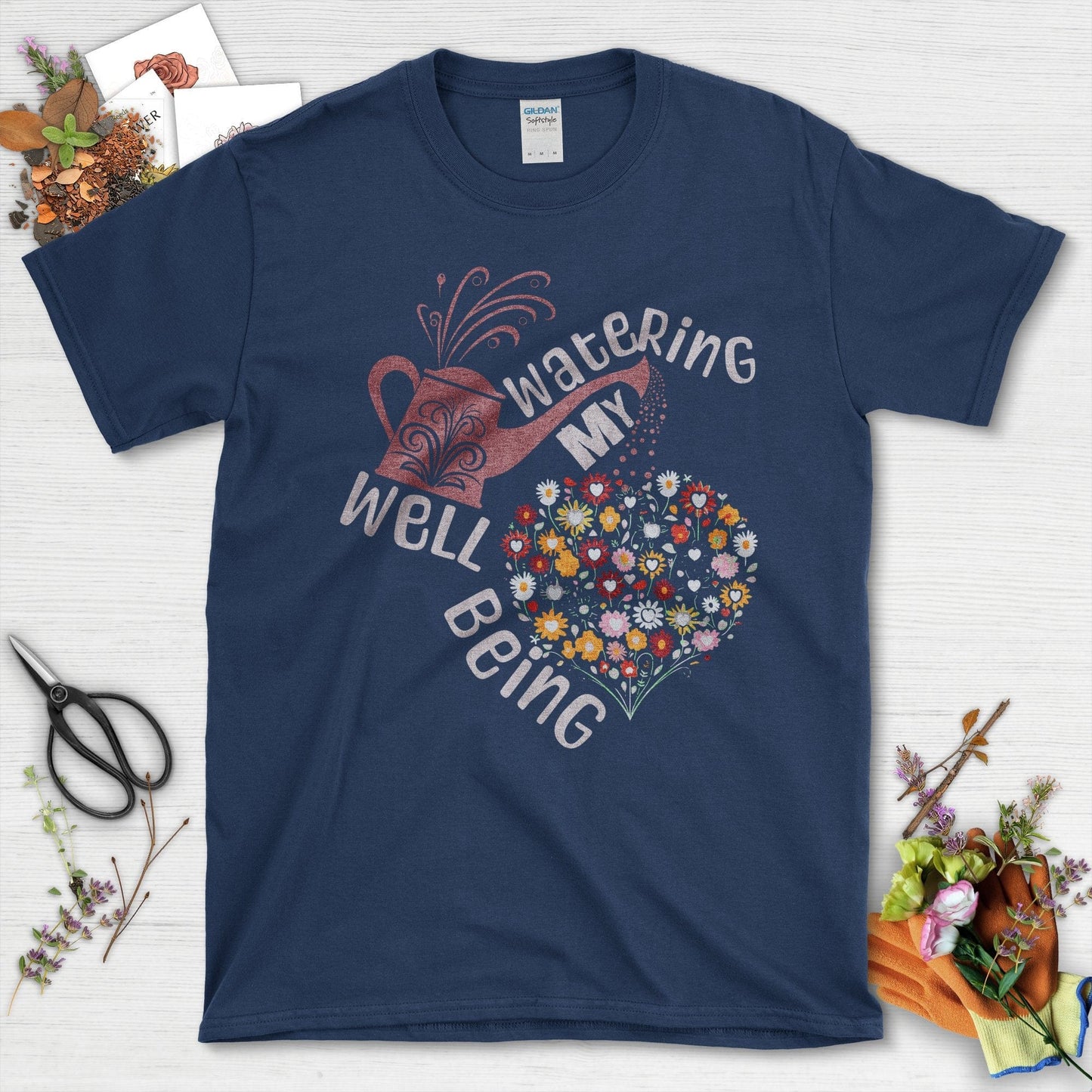 Watering My Well Being Wildflowers Graphic T-Shirt Navy / S T-Shirt