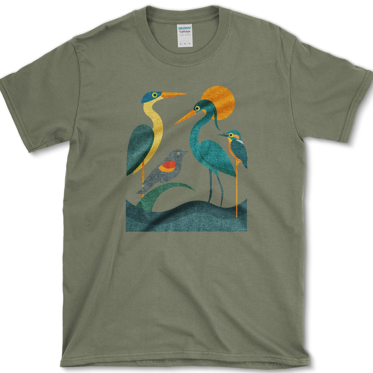 Waters Edge Bird Lovers T-Shirt Military Green / S Essential Tees