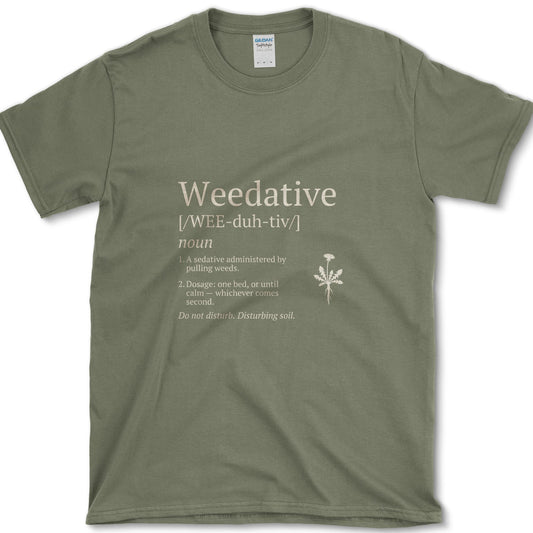 Weedative T-Shirt design featuring garden weeding artwork on a t-shirt