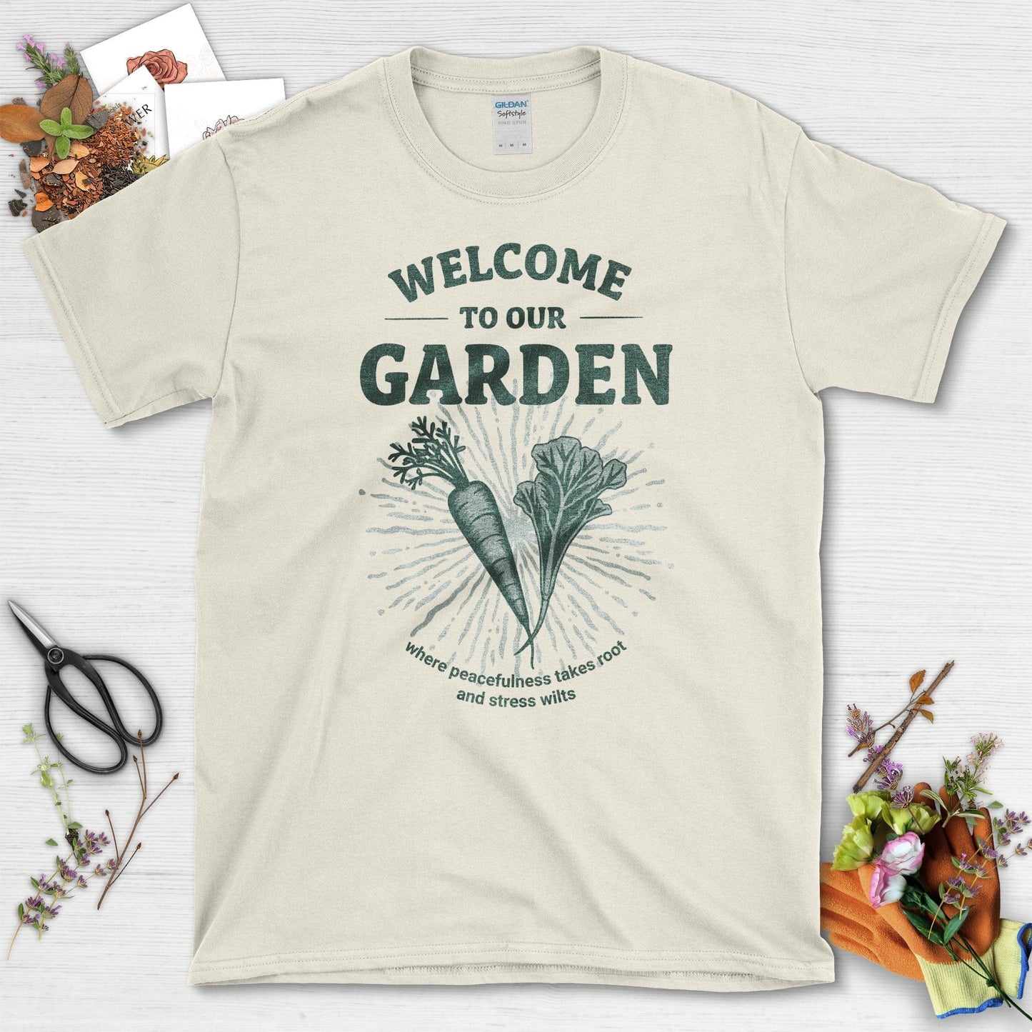 Welcome to Our Garden Tranquil Vibes T-Shirts Natural / S T-Shirt