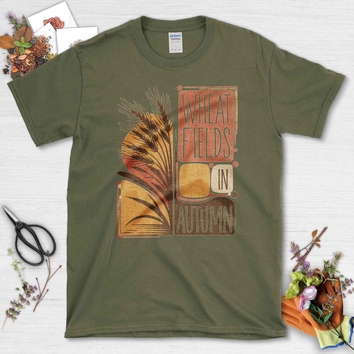 Wheat Fields in Autumn T-Shirt T-Shirts / S / Military Green Physical Item