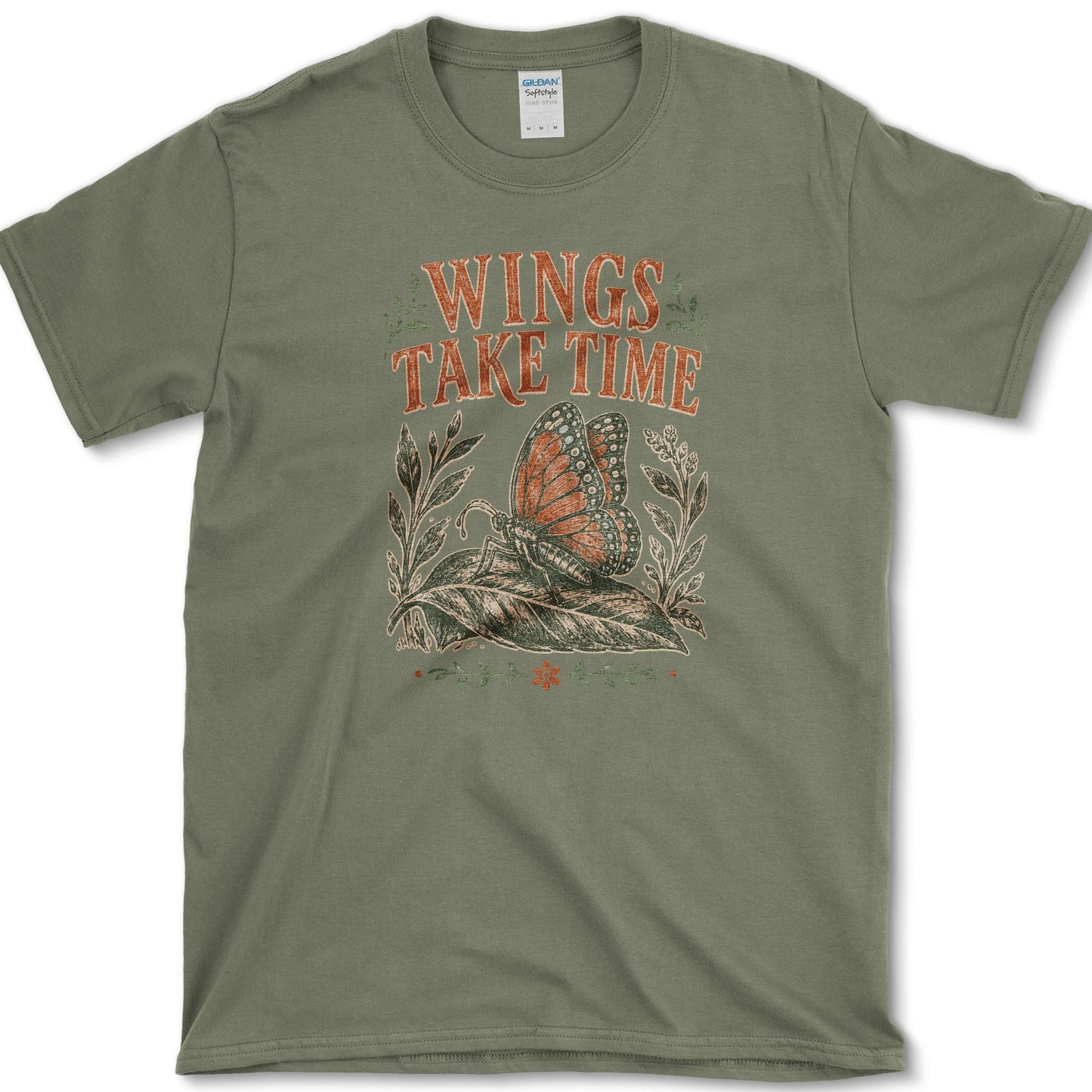 Wings Take Time T-Shirt S / Military Green Essential Tees