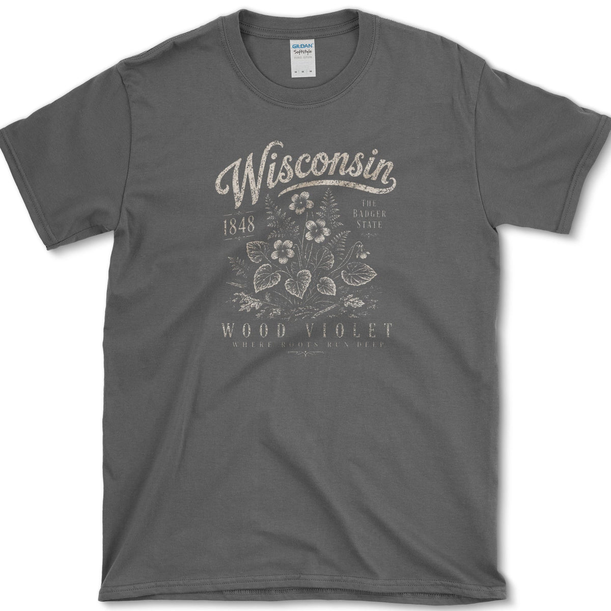 Wisconsin Wood Violet T-Shirt S / Dark Heather Essential Tees