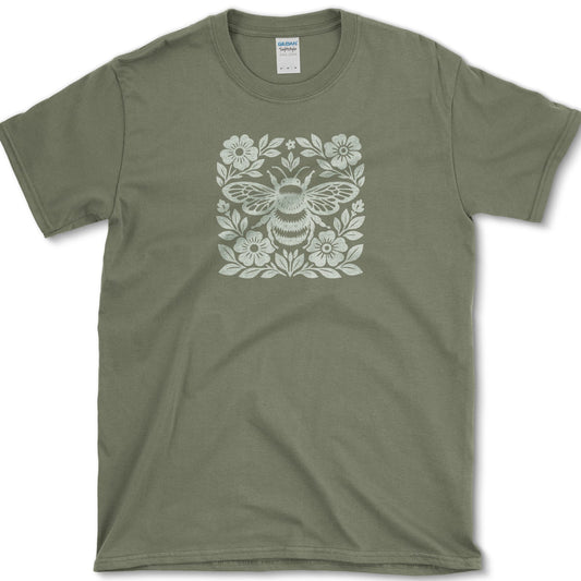 Woodcut Bumblebee T-Shirt Military Green / S Essential Tees
