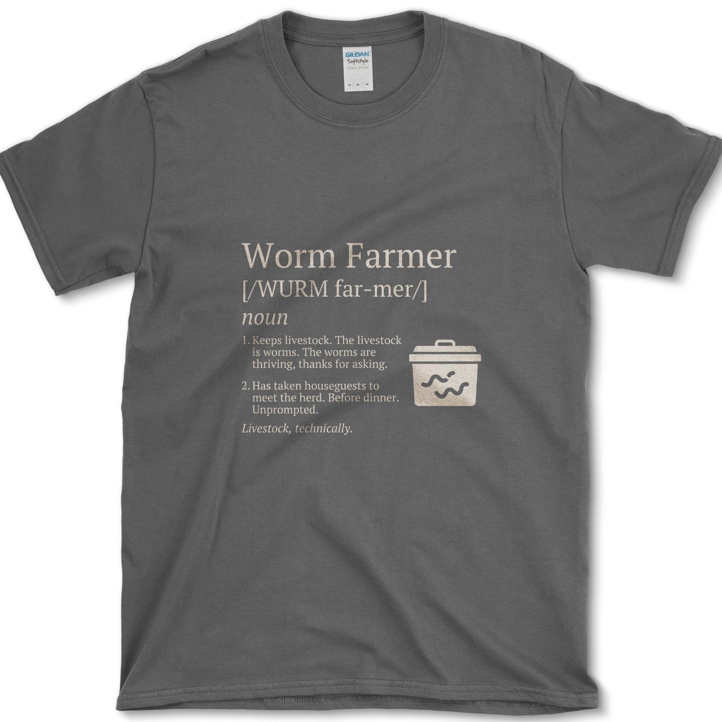 Worm Farmer design featuring worm farm artwork on a t-shirt