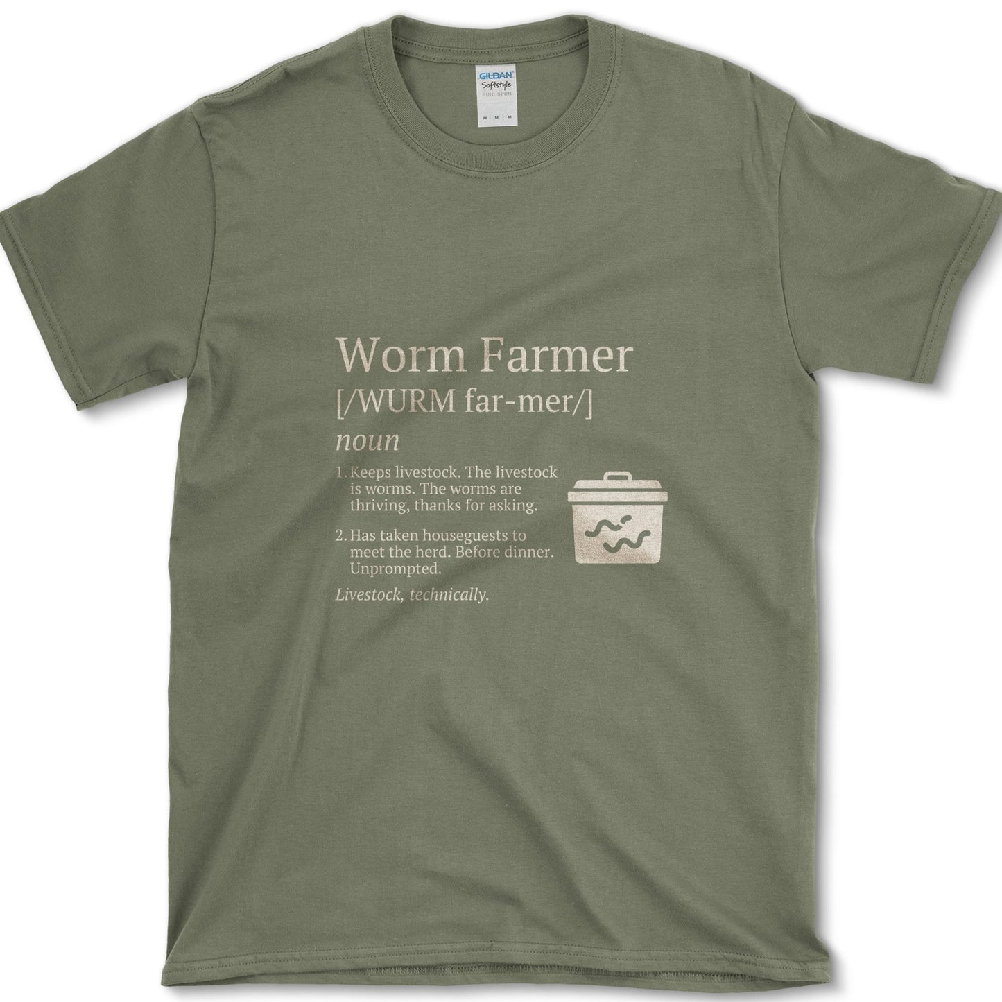 Worm Farmer design featuring worm farm artwork on a t-shirt