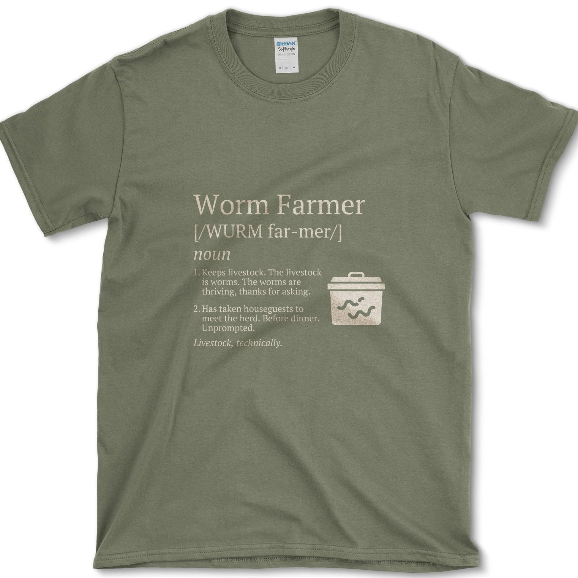 Worm Farmer design featuring worm farm artwork on a t-shirt