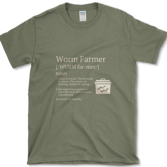 Worm Farmer design featuring worm farm artwork on a t-shirt